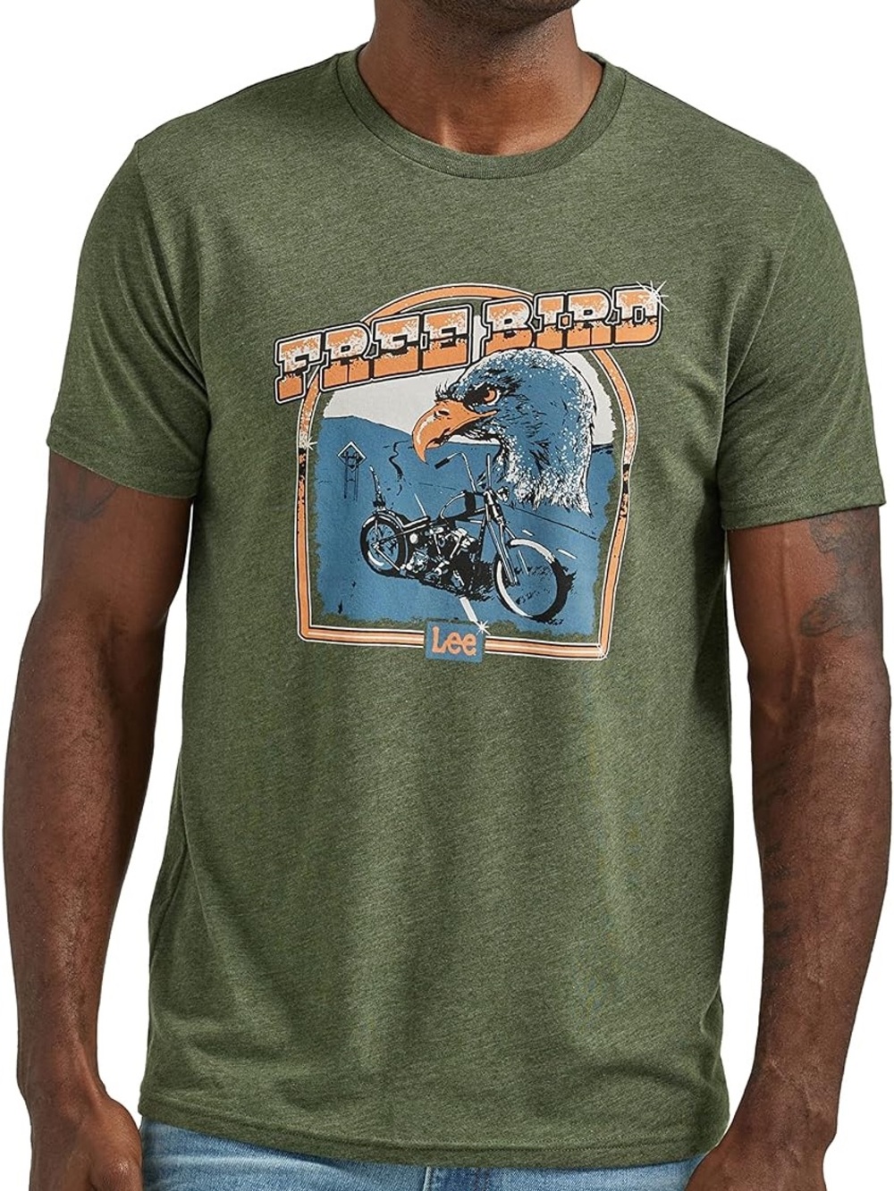 Lee Men's Olive Green 'Free Bird' Motorcycle Graphic Tee